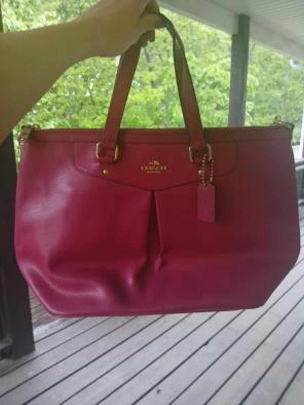 Coach Raspberry Pink Leather Tote with Gold Hardware